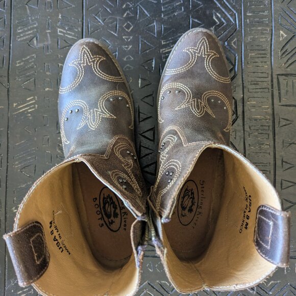 Sterling River Brown Ankle Cowboy Boots - Picture 2 of 5